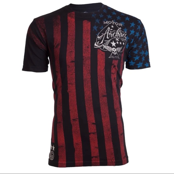 Archaic By Affliction Mens T-shirt Nation Regular Fit Black US Flag S-3XL NWT - Picture 1 of 10
